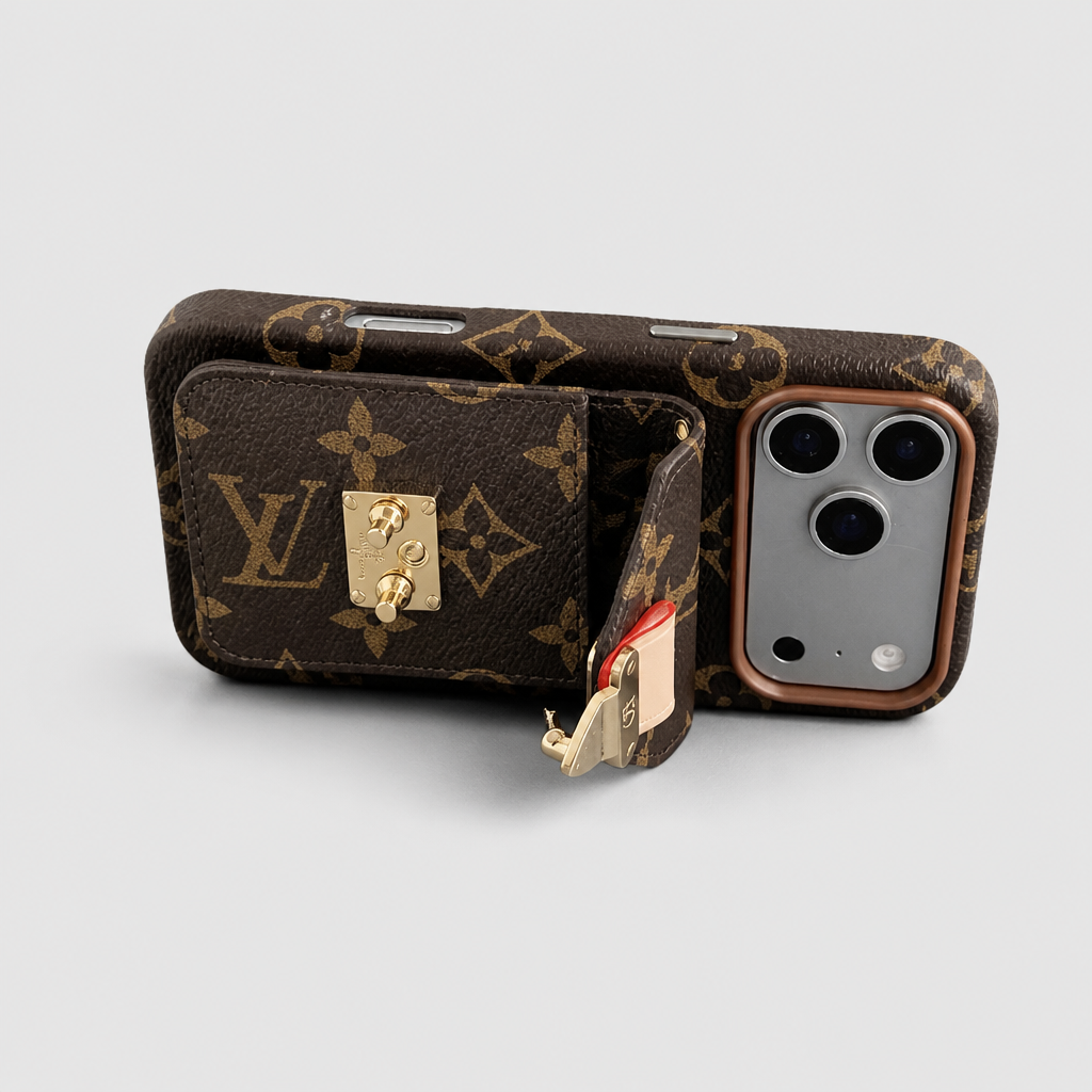 Women's Fashion Lock Card Holder Phone Case for iPhone — product detail view.