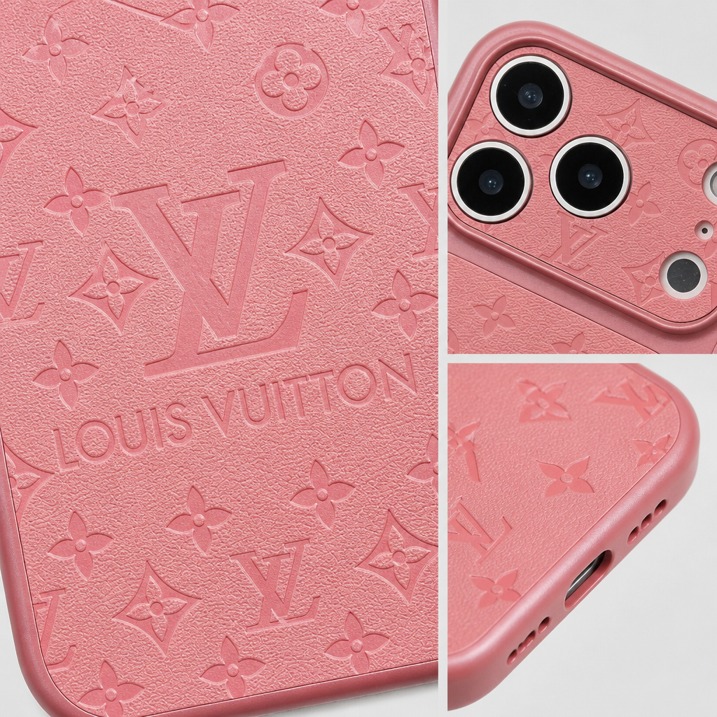 Pink — close-up details of material, pattern and hardware.