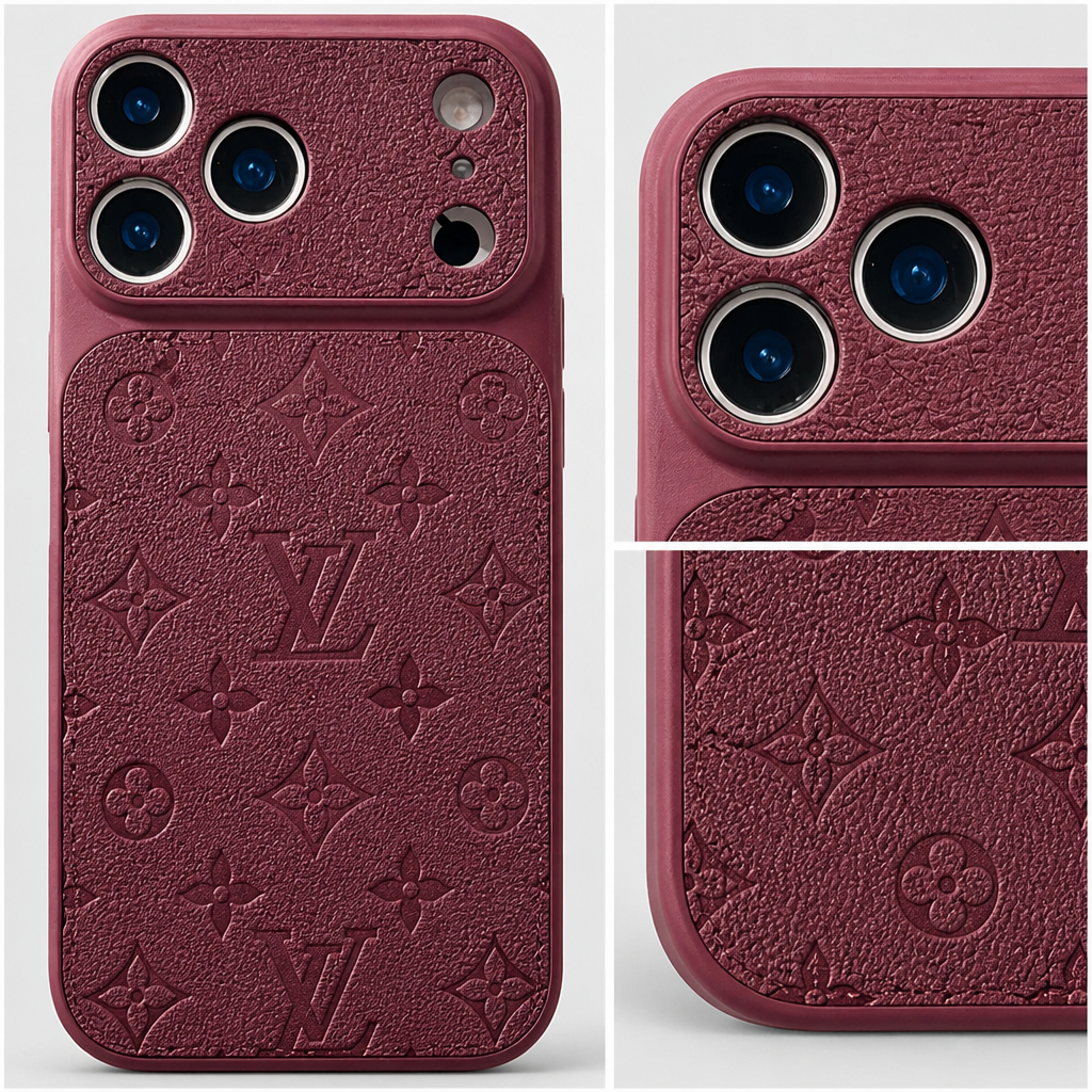 Burgundy – Small Floral Pattern — close-up details of material, pattern and hardware.