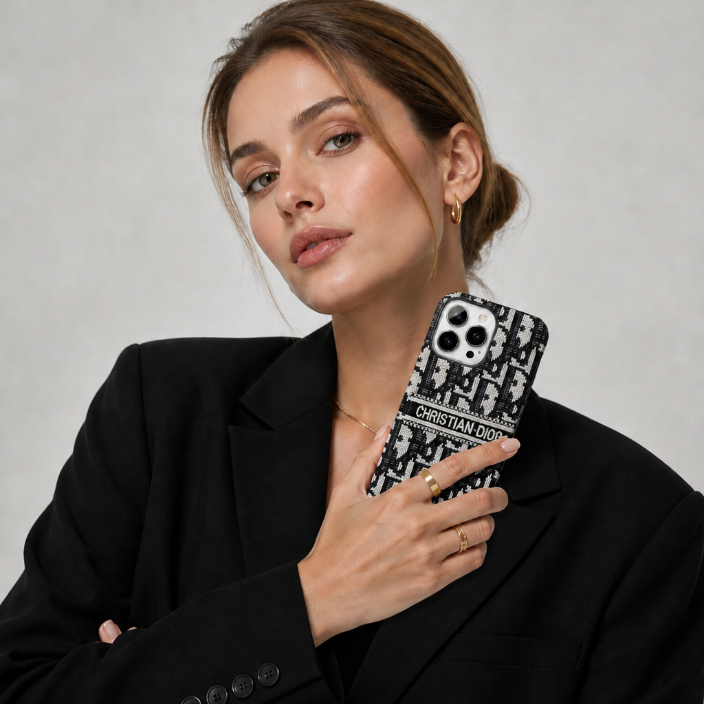 Black & Gray Letter-Pattern Case — studio model photo.