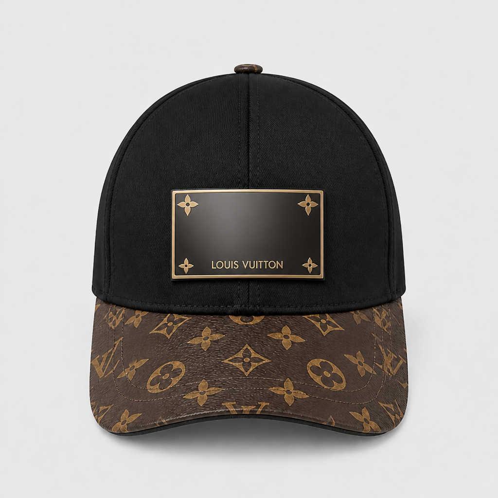 Black Plaque & Patterned Brim — front view.