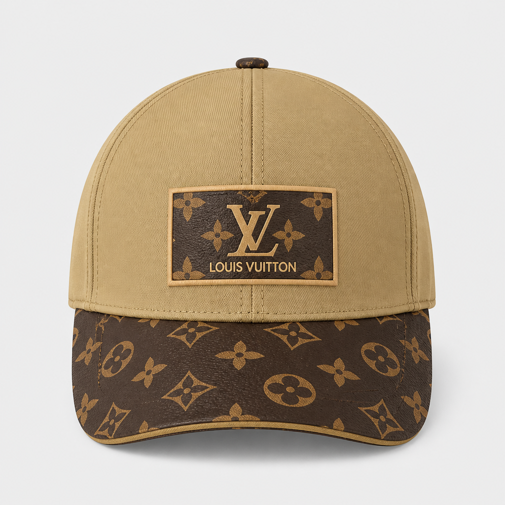 Khaki Plaque & Patterned Brim — front view.