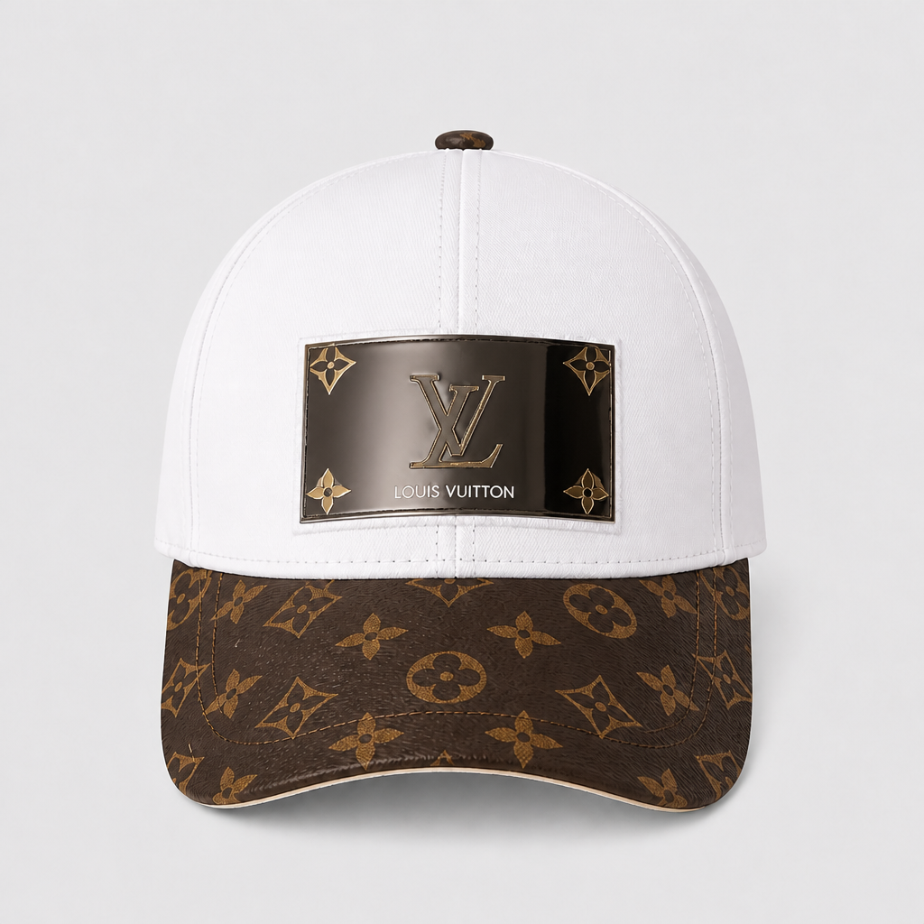 White Plaque & Patterned Brim — front view.