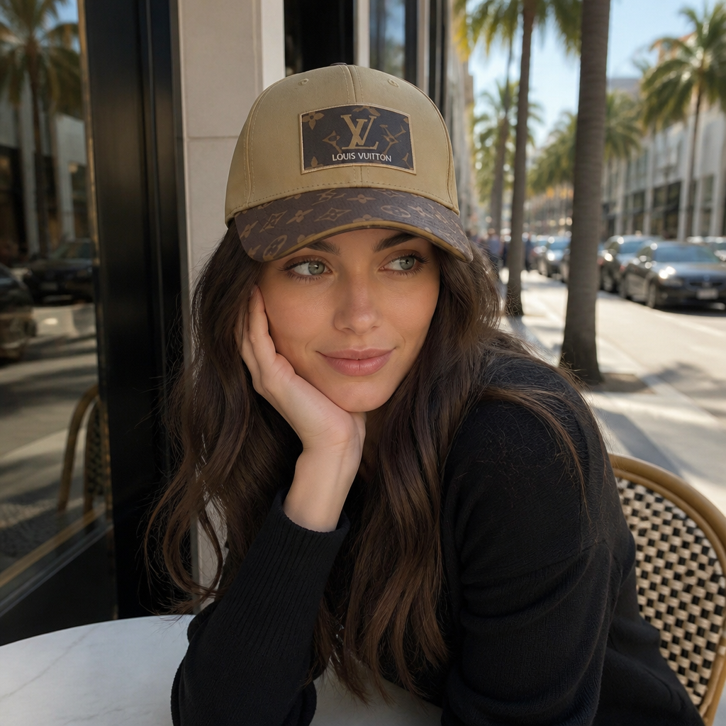 Khaki Plaque & Patterned Brim — lifestyle photo in Los Angeles.