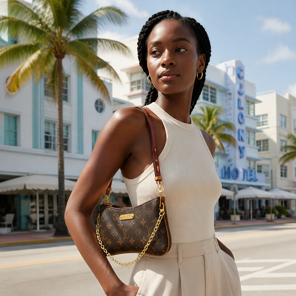 Brown monogram — lifestyle photo in Miami.