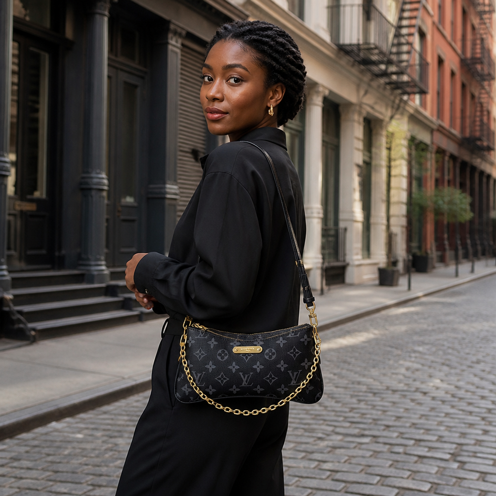Black charcoal monogram — lifestyle photo in New York City.
