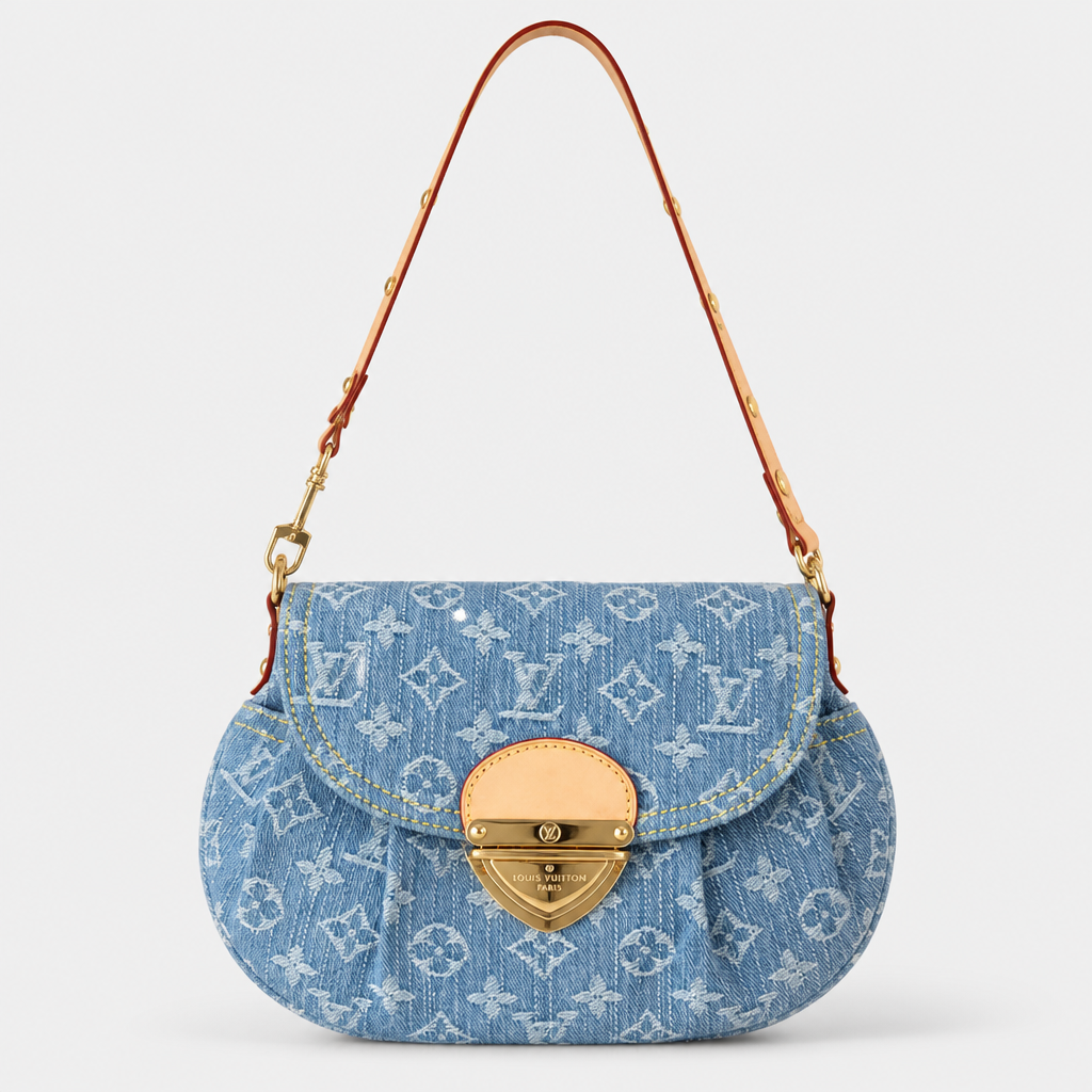 Light blue monogram denim — front view.
