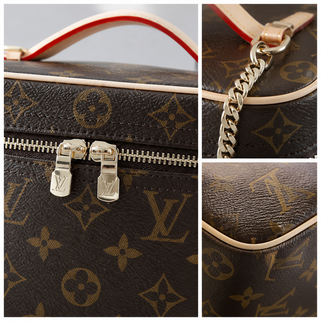 JT verified 15428694475002-detail-collage b728471878b8 — 7.9 in Rounded — Brown Monogram, Orange-Red Trim
