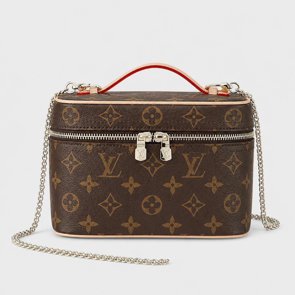 7.9 in Rounded — Brown Monogram, Orange-Red Trim — front view.