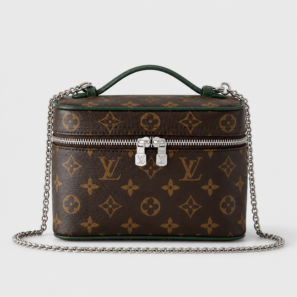 7.9 in Hard — Brown Monogram, Green Trim — front view.