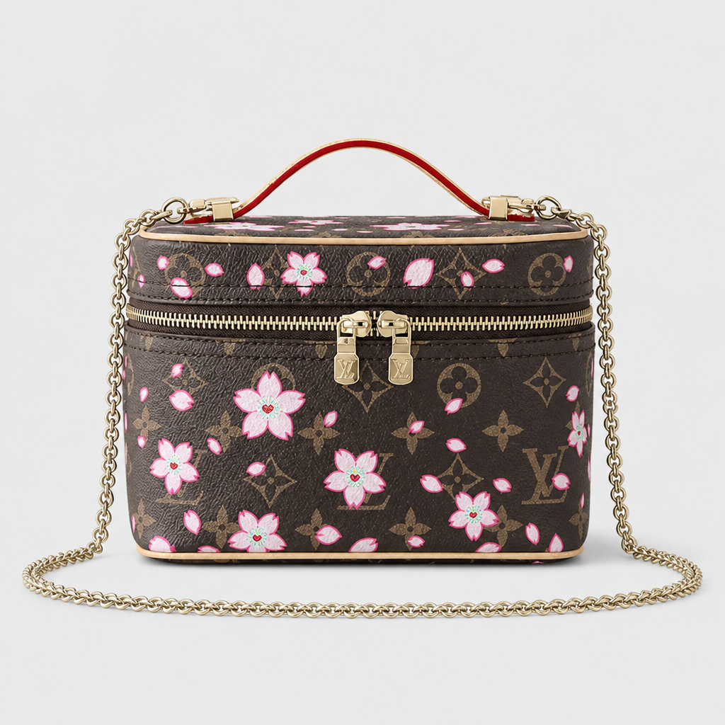 7.9 in Hard — Brown Blossom Monogram, Red Trim — front view.