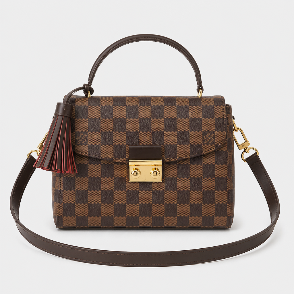 Dark brown checker — front view.