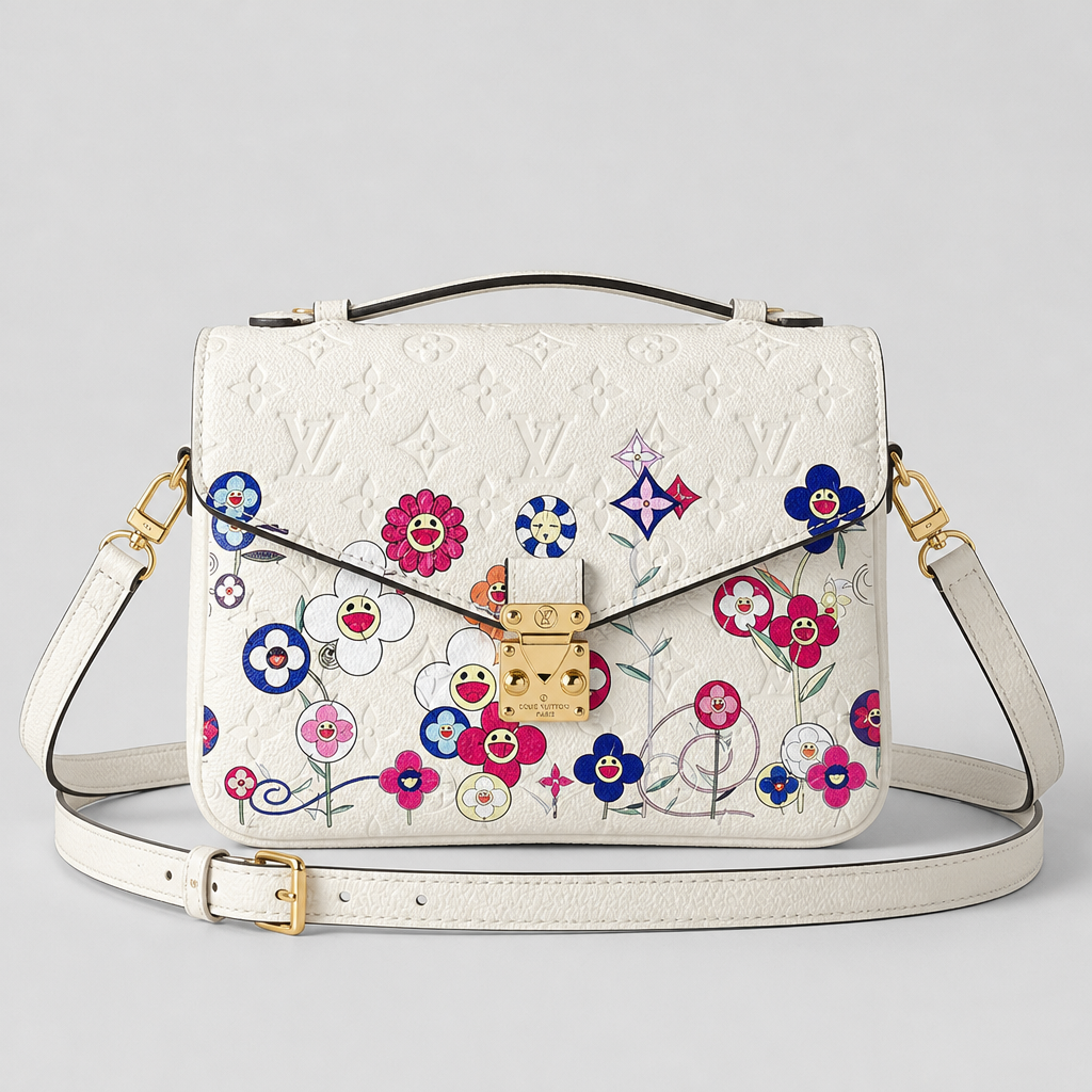 White floral graphic, turn-lock, 3.5 in depth — front view.