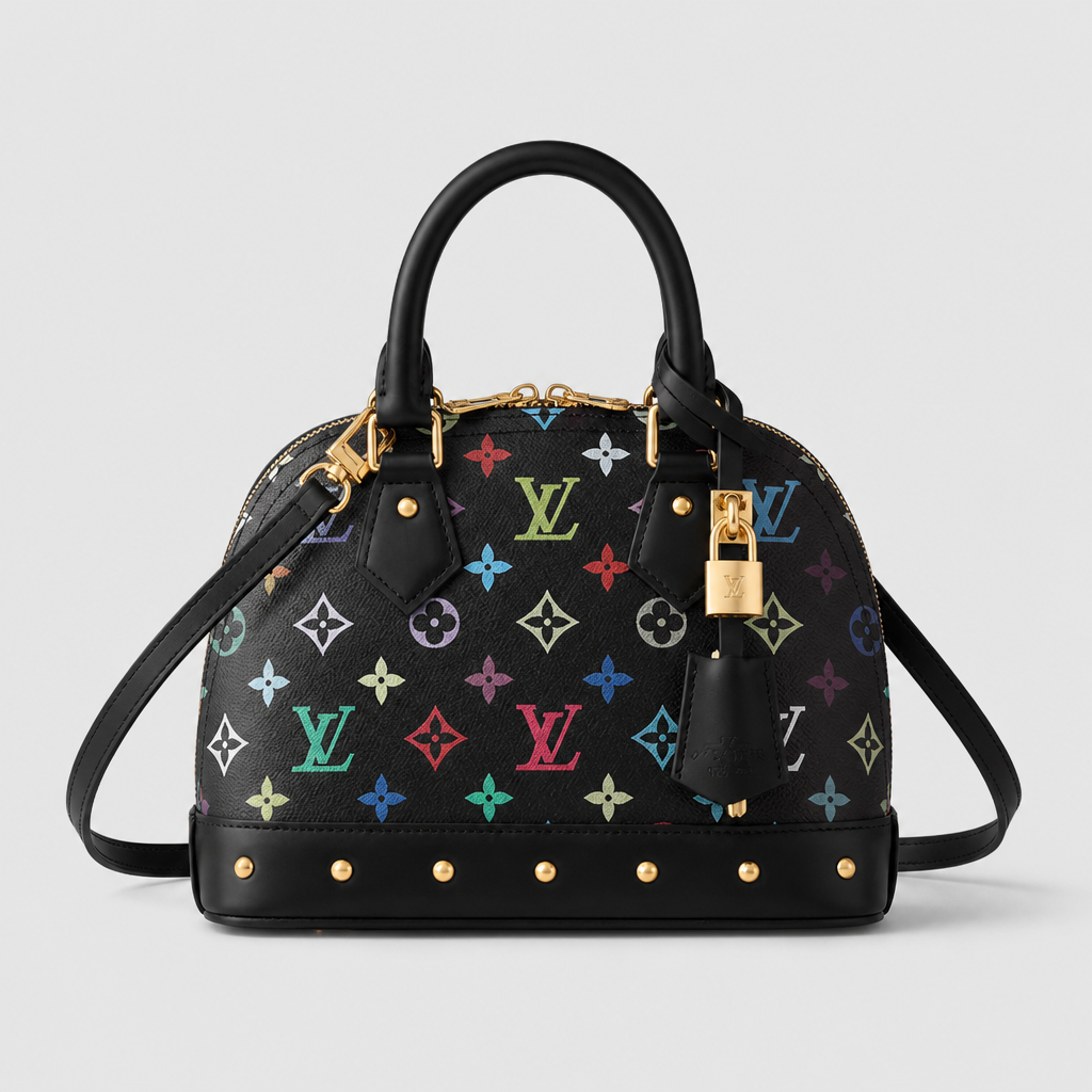 Black multicolor monogram — 9.3 in — front view.