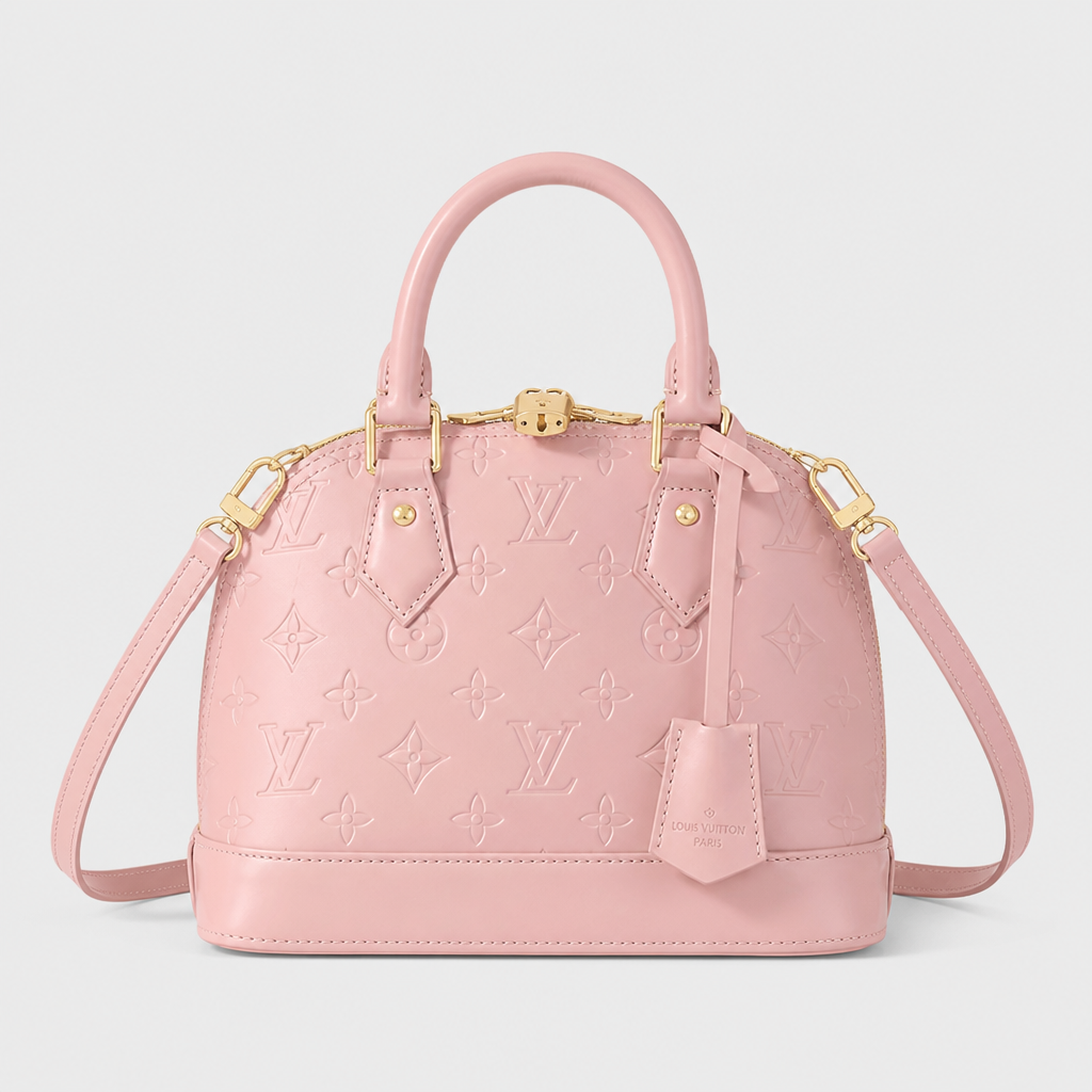 Pale pink embossed monogram — 9.8 in — front view.