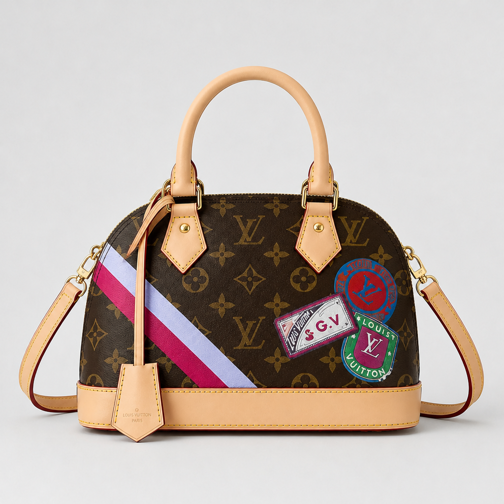 JT verified 15428694671610-front-010 7047977668a4 — Brown monogram, stripe patches — 9.8 in