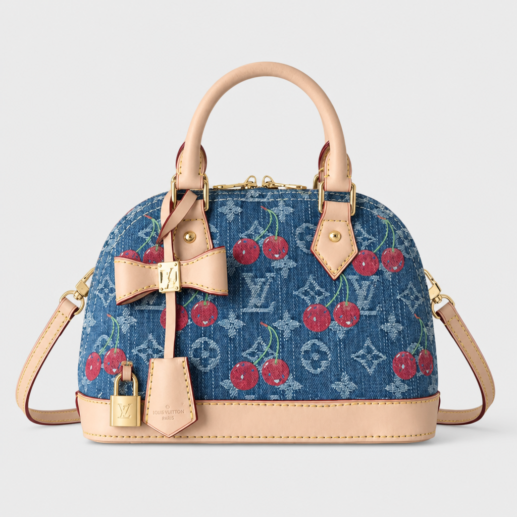 Blue cherry monogram — 9.8 in — front view.