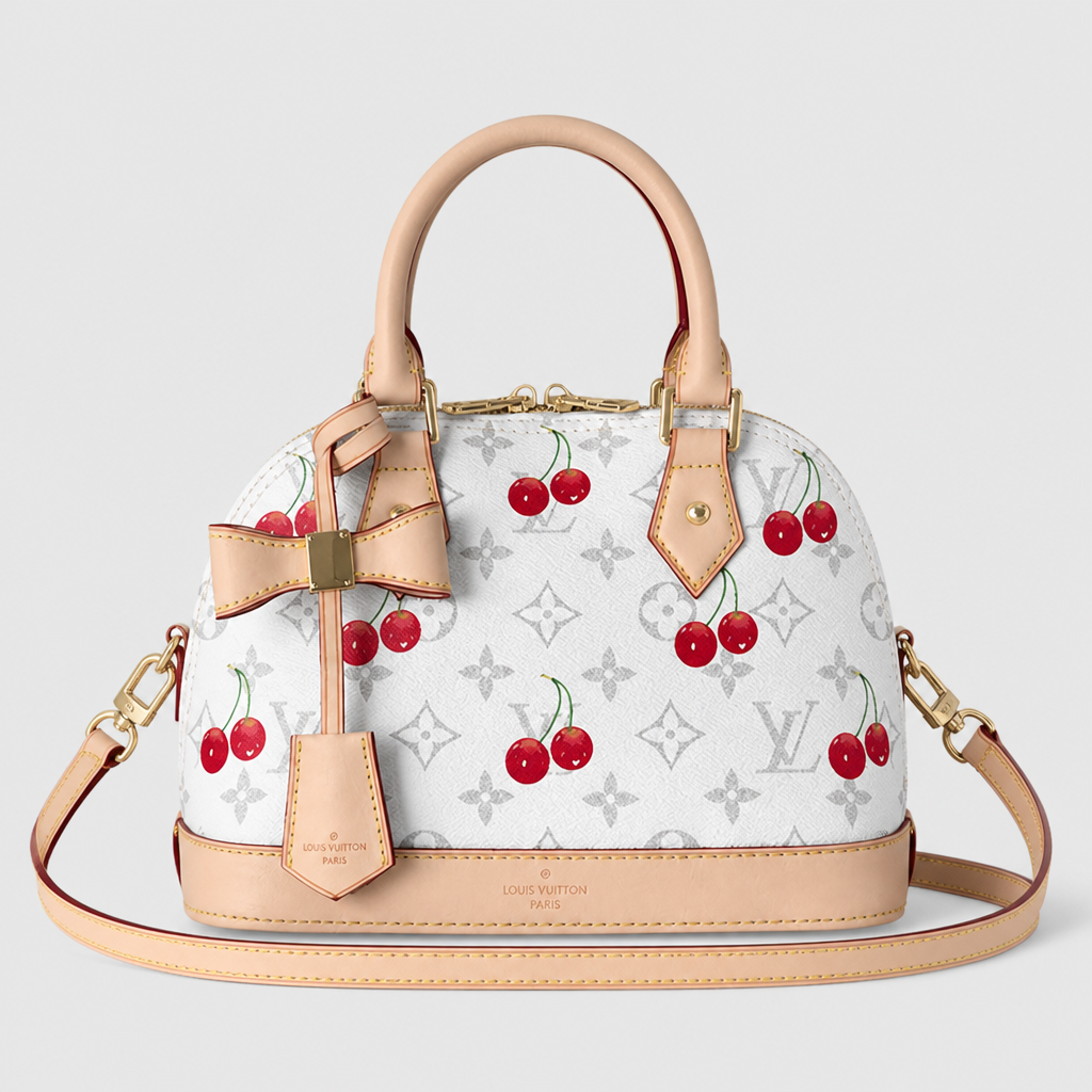White cherry monogram — 9.8 in — front view.