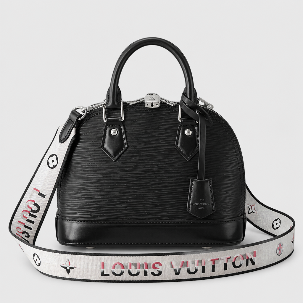 Black ribbed, white printed strap — 9.3 in — front view.