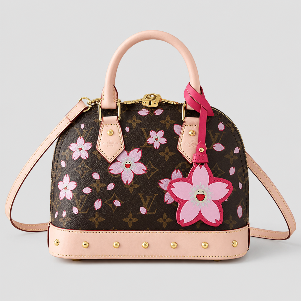 Brown pink-floral monogram — 9.3 in — front view.