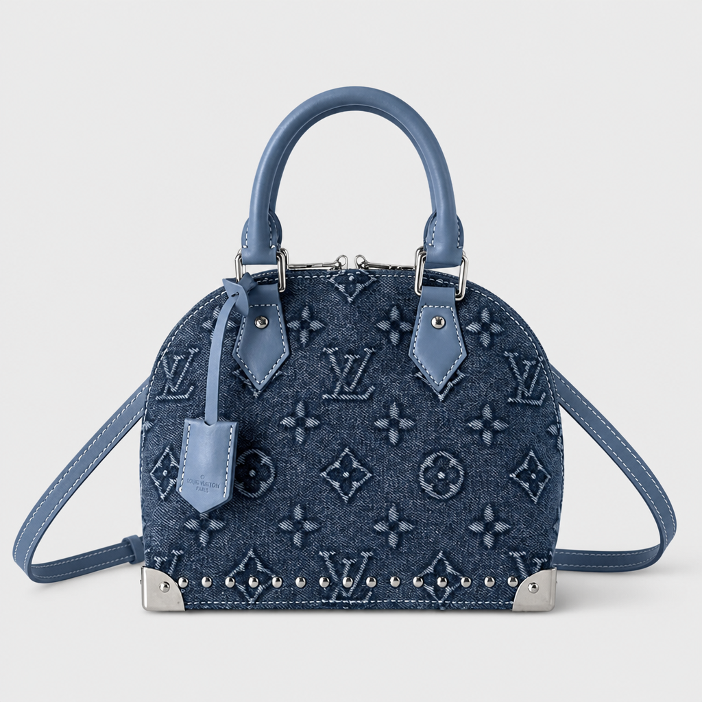 Blue textured monogram — 9.3 in — front view.