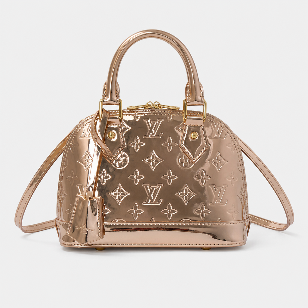 Metallic rose-gold monogram — 9.3 in — front view.