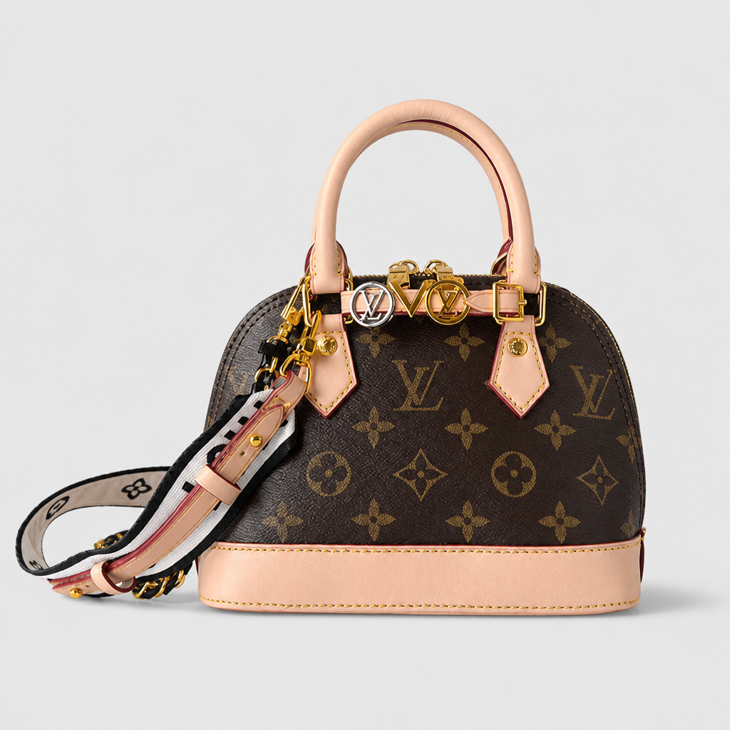 Brown monogram, pale trim — 7.1 in — front view.