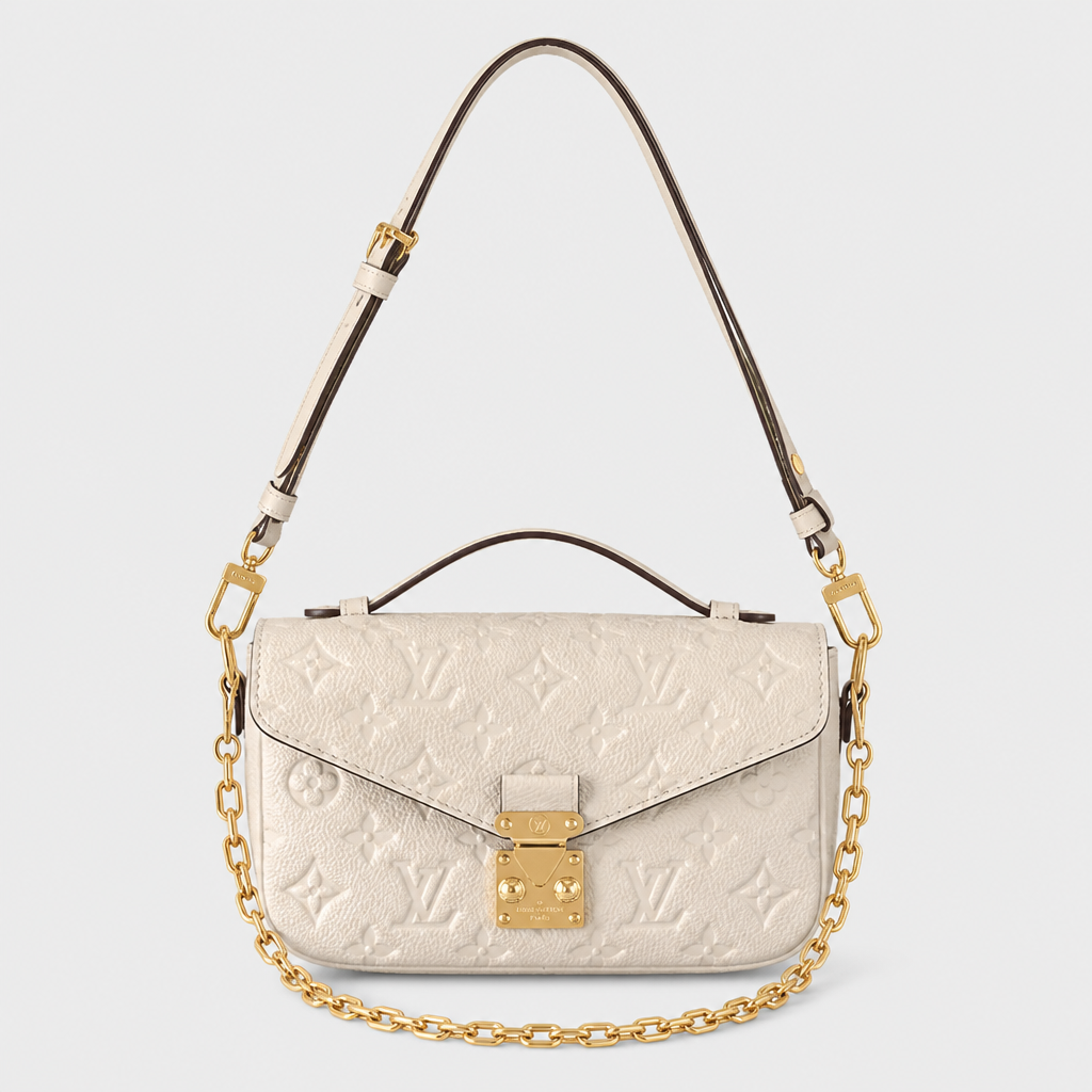 Cream embossed monogram — front view.