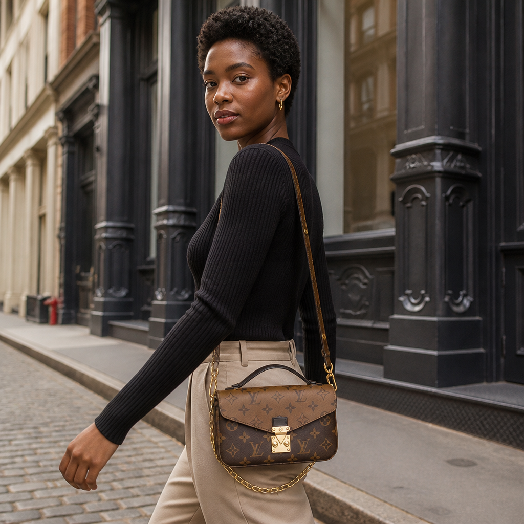 Medium brown monogram — lifestyle photo in New York City.