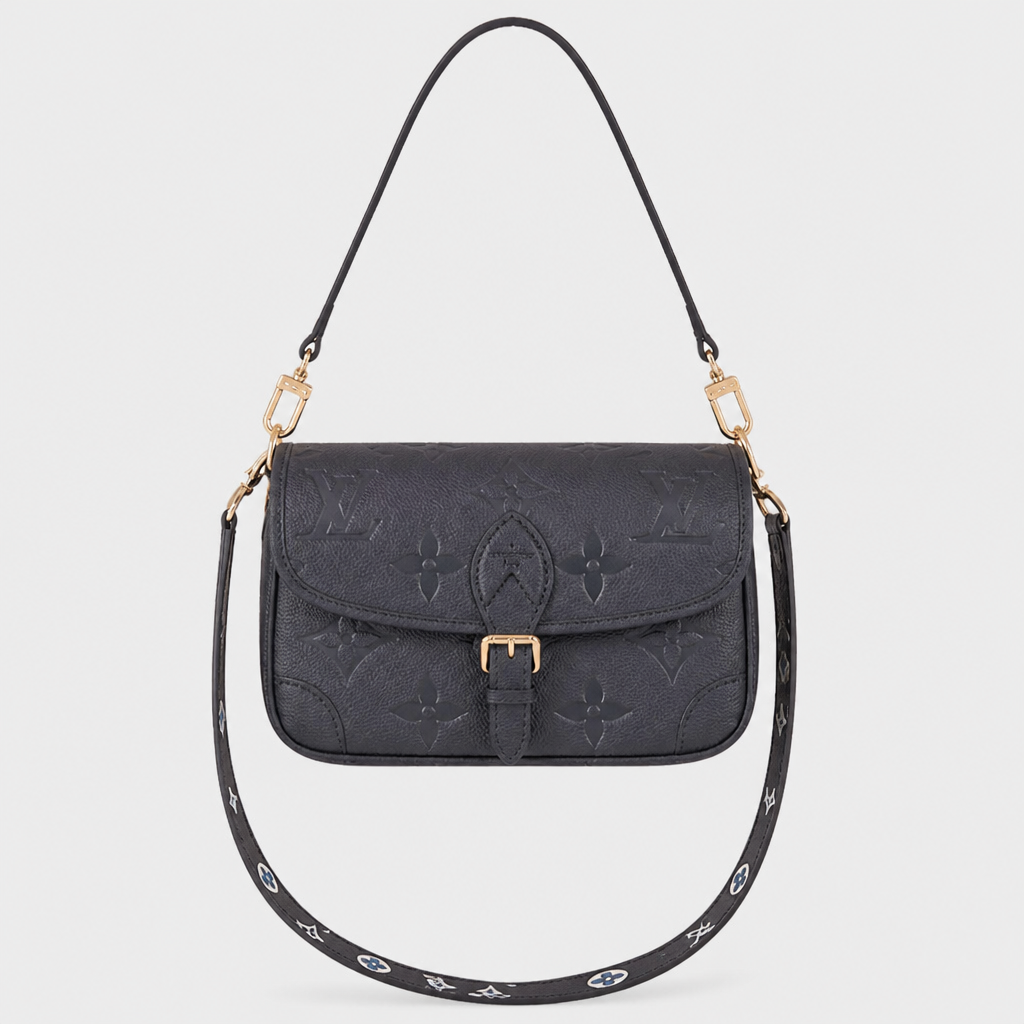 Charcoal embossed monogram — front view.