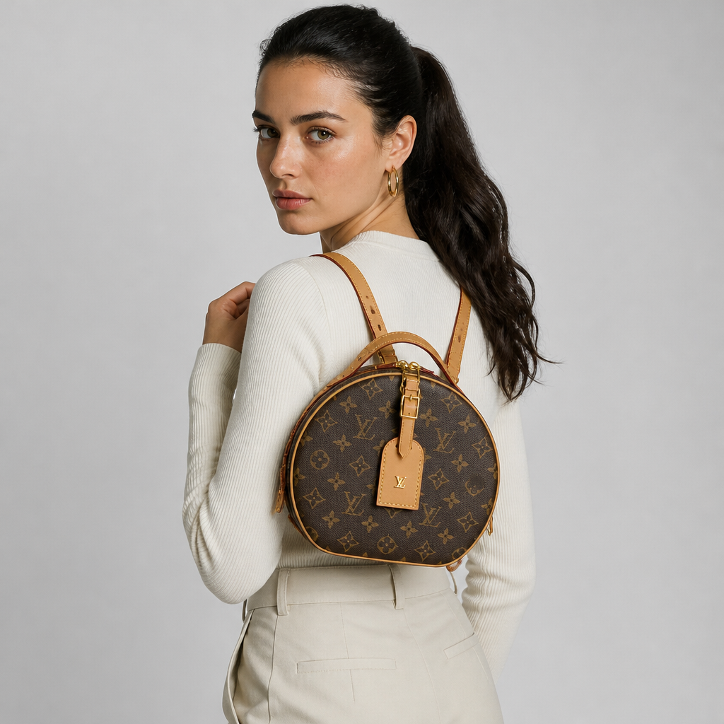 JT verified 15428695654650-model-a-studio 58a7f703b4c5 — Brown monogram with tan trim