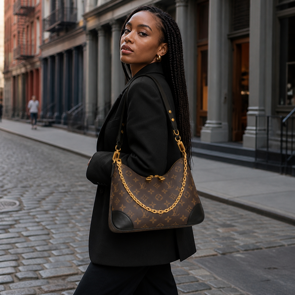 JT verified 15428696047866-model-b-nyc 444a16782af6 — Brown monogram, black corners