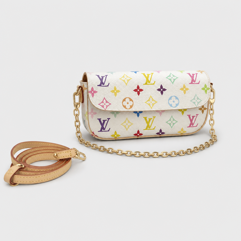 Multicolor Monogram Flap Chain Bag — full bag, chain and leather strap