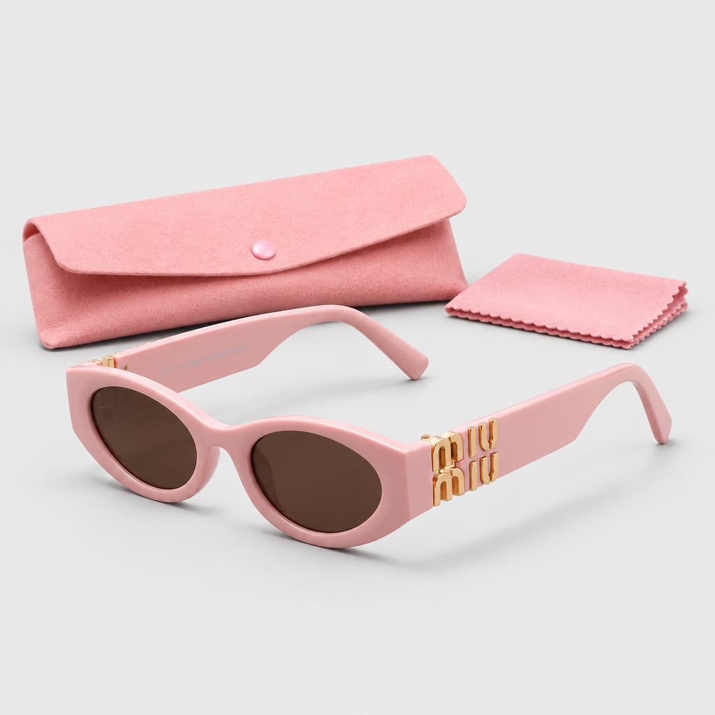 JT SOP 2026-10-06 — Pink Frame / Brown Lenses / Sunglasses With Pink Case And Cleaning Cloth