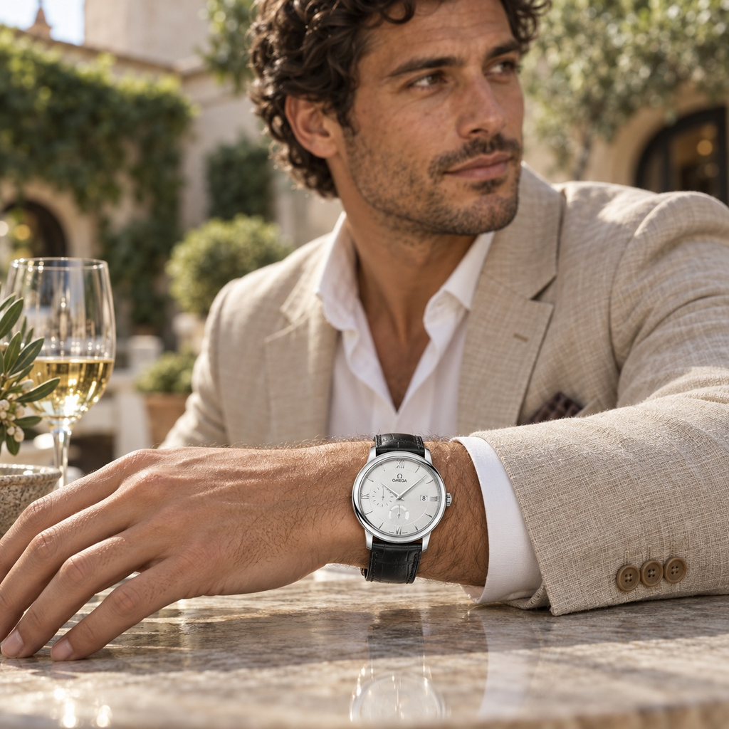 Small-Seconds Dress Watch worn by a male model in formal tailored styling