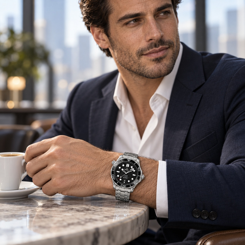 Wave-Pattern Round Bezel Watch
